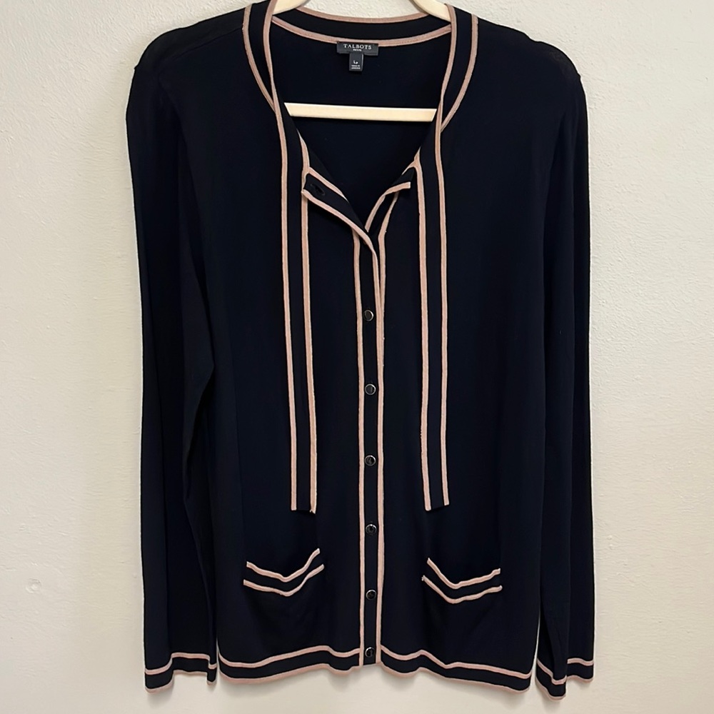 Talbots Petites Black & Tan Dressy Top / Lightweight Sweater